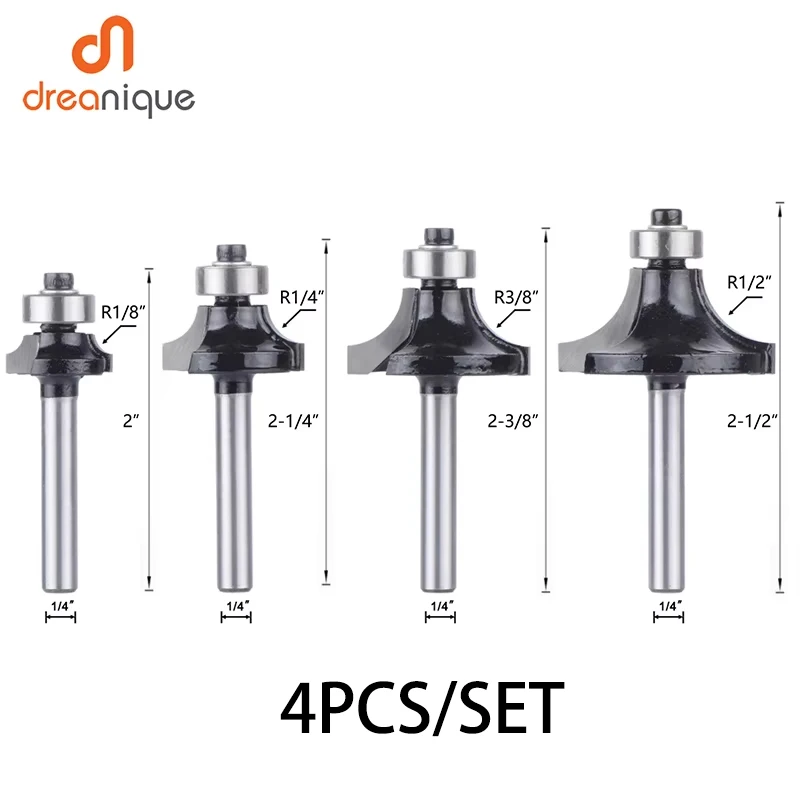 

Dreanique 4PCS/SET 1/4” Shank Corner Round Over Edging Wood Router Bit