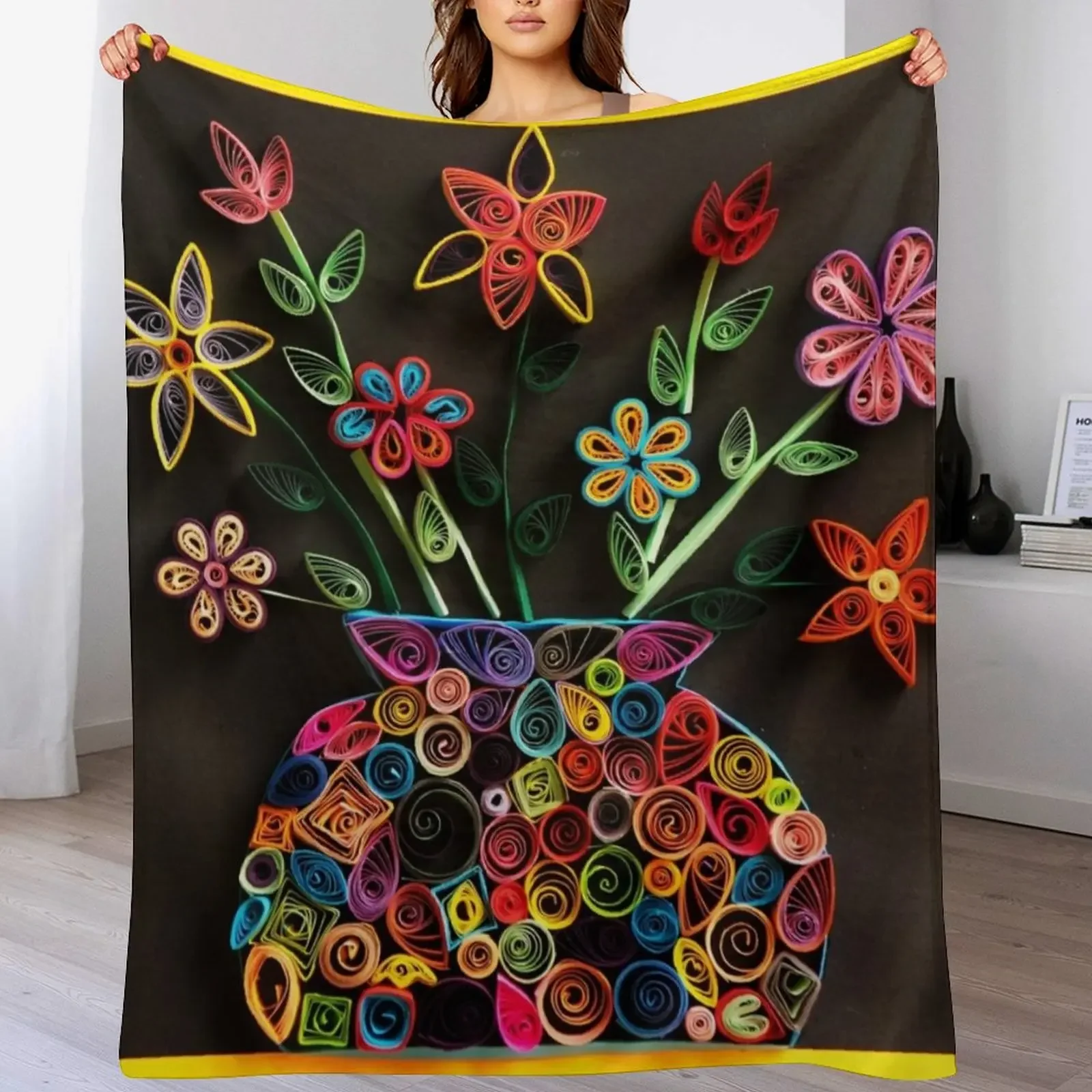 HHPS Art Show, Class 5K, Quilling Collage: Vase of Tran-quill-ity Throw Blanket Fade Resistant Durable Throw Blanket