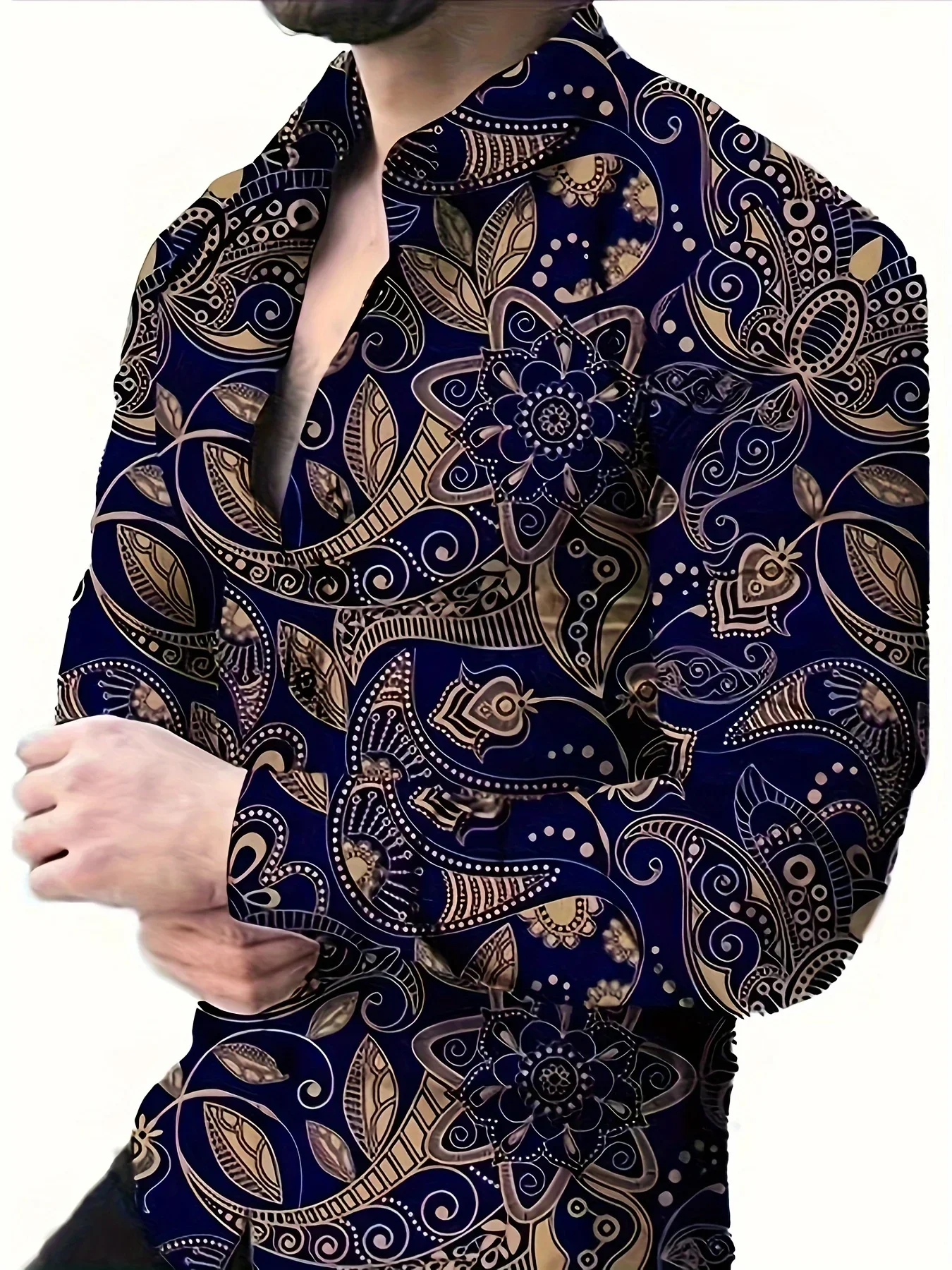 Camisa informal con estampado gráfico de rosas en 3D para hombre, camisa de manga larga a la moda de gran tamaño, Tops para hombres grandes y altos, ropa para hombre