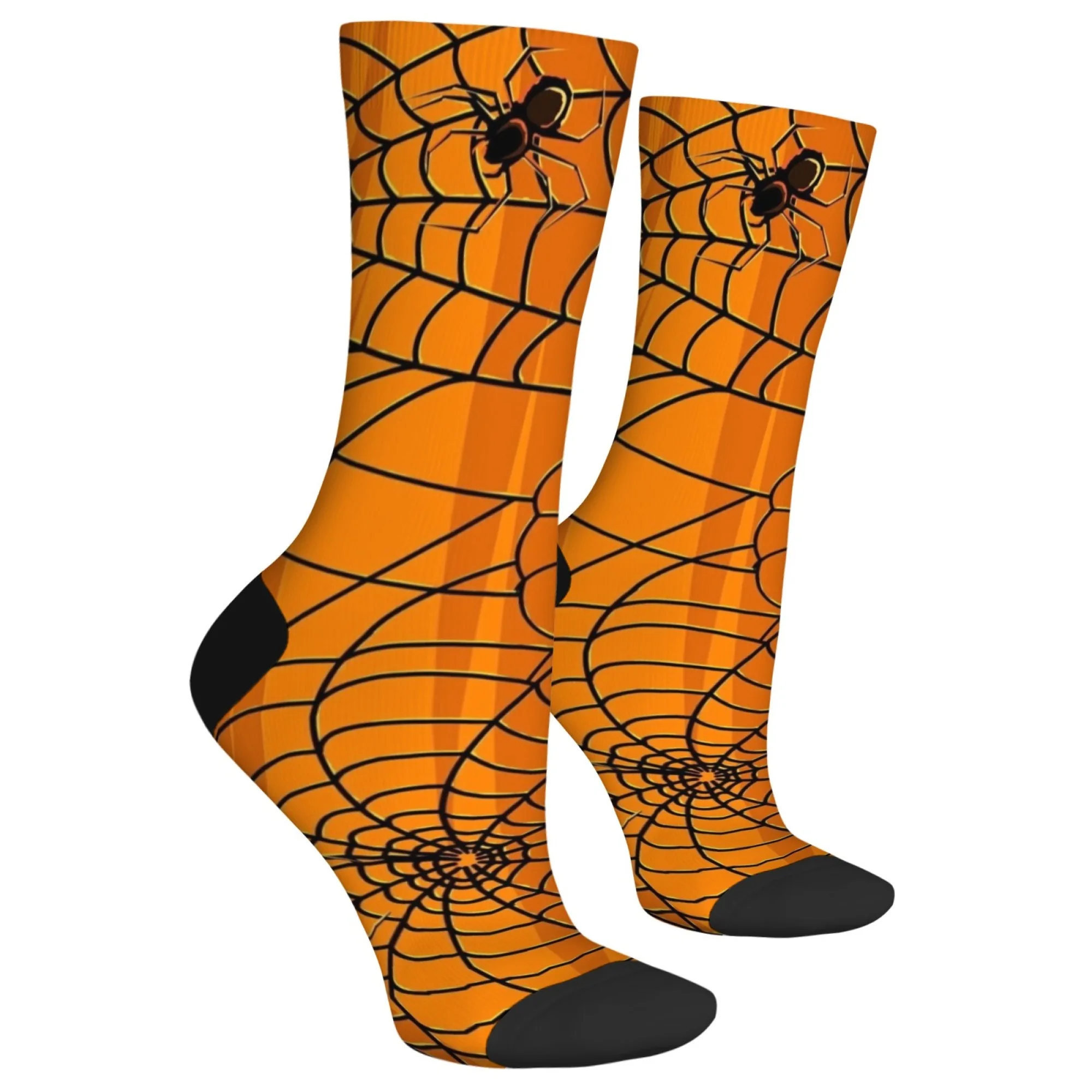 جوارب برتقالية عصرية على شكل شبكة عنكبوت للرجال على طراز الهيب هوب مطبوعة هدية مثالية لعشاق الهالوين ومحبي ملابس الشارع #5