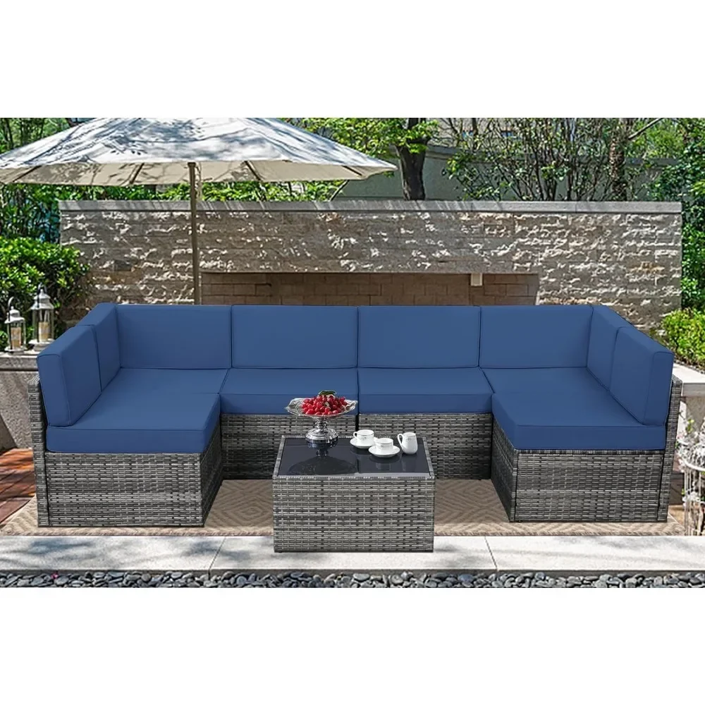 

7 Piece Outdoor Patio Furniture Set, with Coffee Table,Patio Sectional for Backyard Outdoor Sectional Conversation Furniture