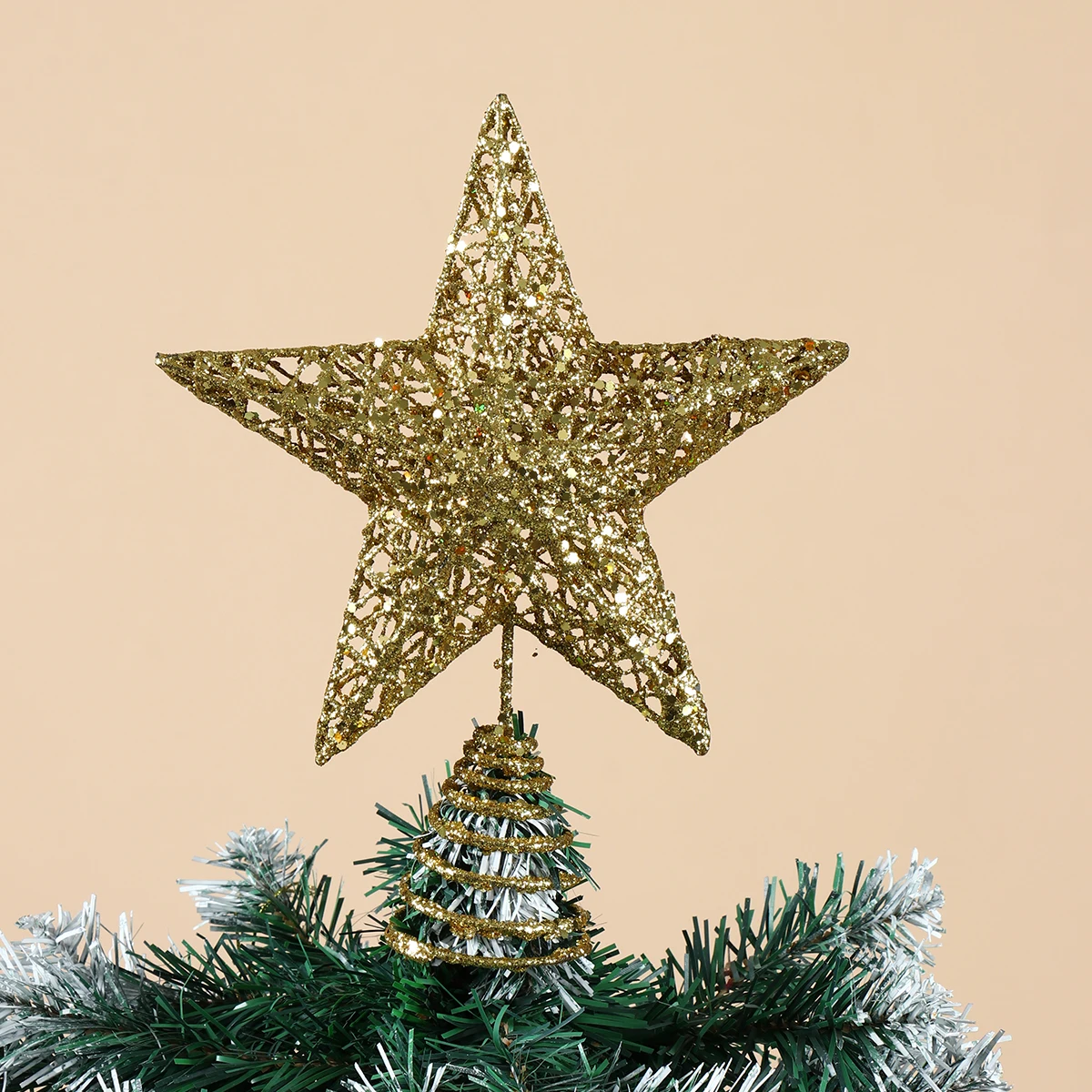 1pcs/pack 20*25cm Gold Glitter Christmas Tree Top Iron Star Christmas Decorations For Home Xmas Tree Ornaments Handmade DIY