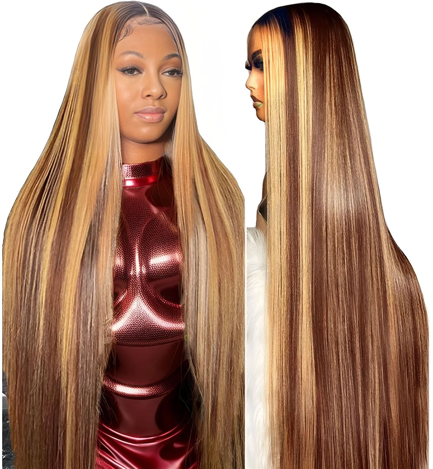 

Парик из натуральных волос Highlight Wig, прямой, с HD-кружевной передней частью 13x6, с кружевной передней частью 13x4, цвет P4/27, коричневый омбре, для женщин, 40-46 дюймов