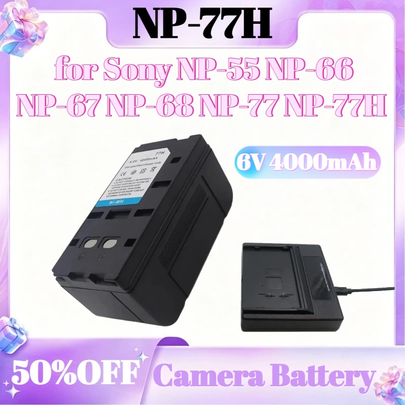

6V 4000mAh Replacement Camera Battery NP-77H for Sony NP-55 NP-66 NP-67 NP-68 NP-77 NP-77H USB Charger Rechargeable Battery