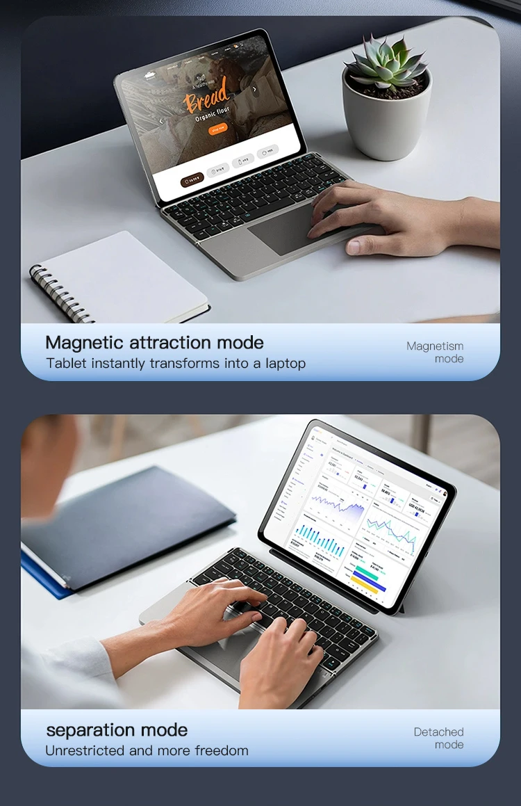 لوحة مفاتيح BTSlim قابلة للطي بلوتوث 5.0 مع لوحة لمس وحامل هاتف للهواتف والأجهزة اللوحية والكمبيوتر الشخصي iOS وأندرويد ونظام التشغيل Windows Mac