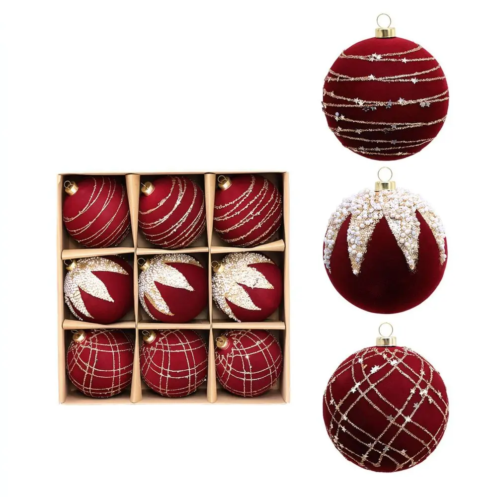 Premium Velvet Texture Flocked Baubles Christmas Tree Ornaments European Style Festive Hanging Sphere Party Decoration