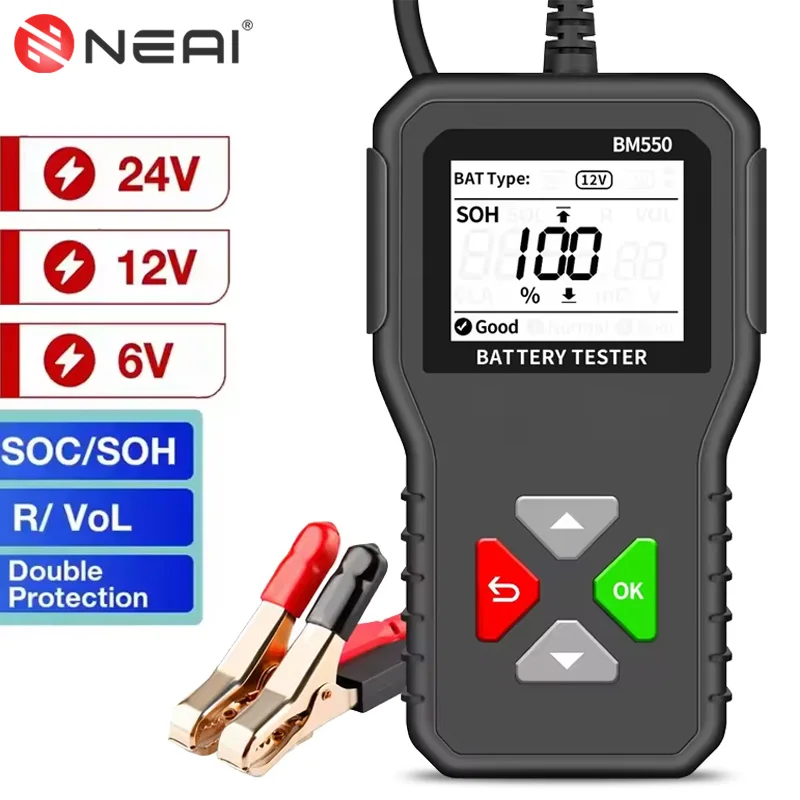 

BM550 Автомобильная аккумуляторная система обнаруживает 6 В 12 В 24 В 100-2000CCA, анализатор автомобильного аккумулятора, инструмент для тестирования аккумуляторов для диагностического инструмента для автогрузовиков