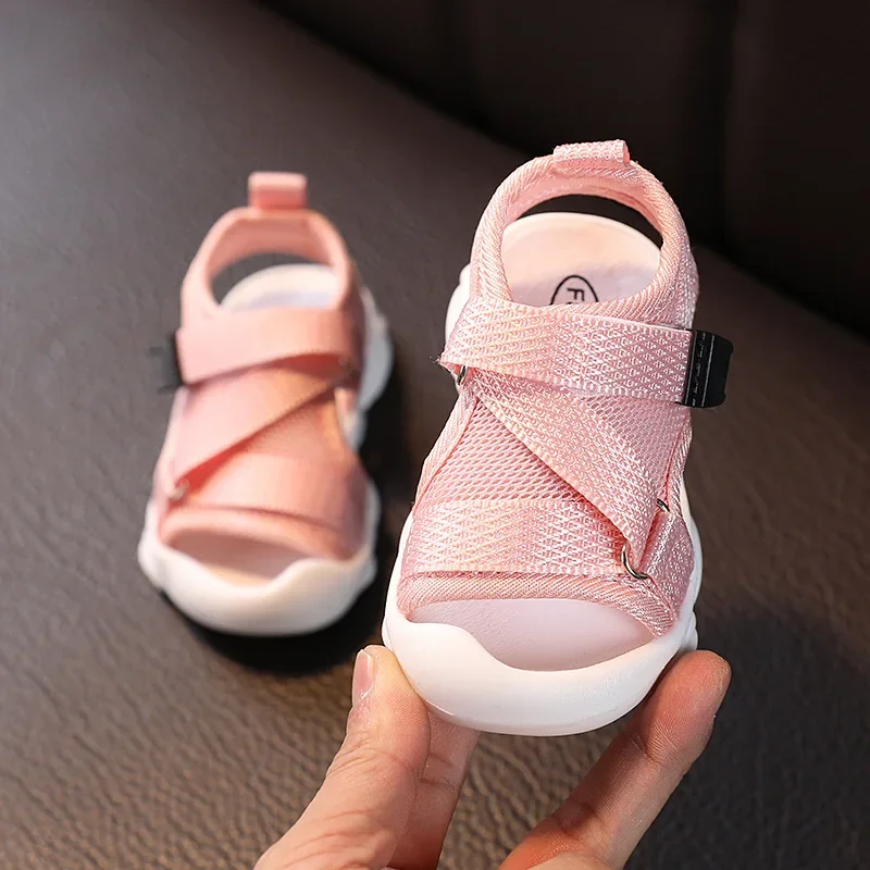 Summer Toddler Baby Sandals Solid Mesh Breathable Beach Shoes Anti Kick Anti Slip Walking Shoes Infant Boy Girls Flat Sandals