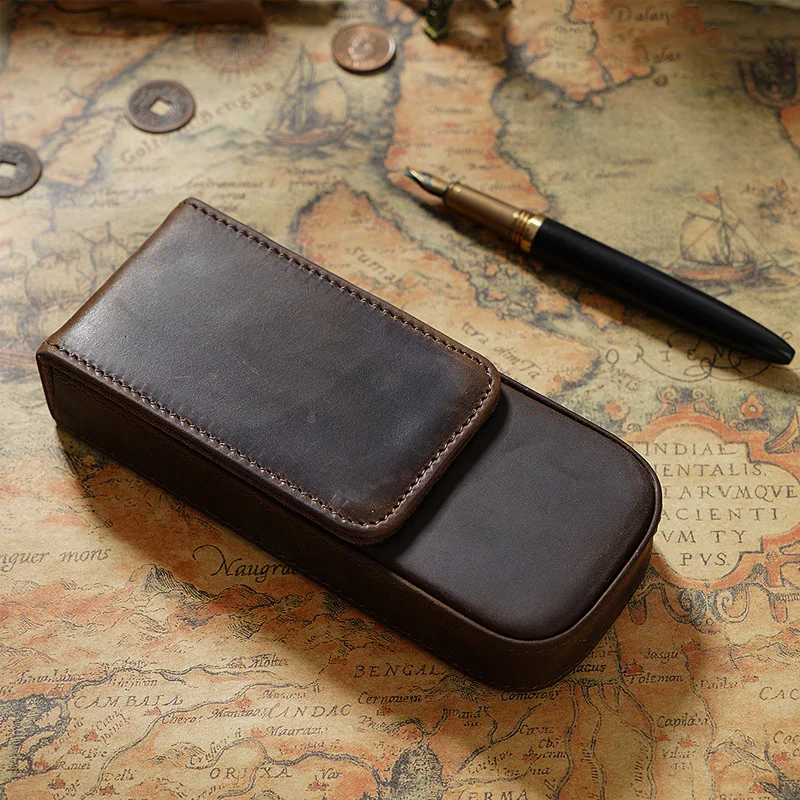 

Luxury 3-Slot Leather Pen Case - Removable Tray Holder for Office/School Supplies (Premium Gift)