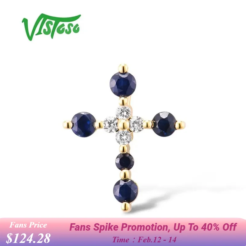 

Золотые подвески VISTOSO для женщин, подлинные подвески в форме креста из желтого золота 14 карат 585, синий сапфир, белый сапфир, элегантные ювелирные изделия