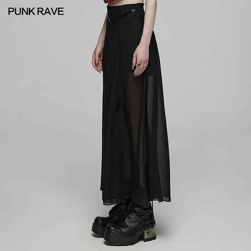 Imagem -02 - Punk Rave-saia de Couro Brilhante de Cintura Frontal Feminina Roupa Casual Preta Saia de Chiffon Fluindo em Forma de v Diário