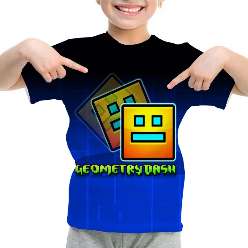 Game Angry Geometry Dash T-Shirt Boy Girls Cartoon 3d Print T-shirts Kids Summer Short Sleeve Casual T Shirt Children Clothing