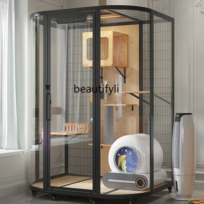 

Cat Villa Luxury Large Space Solid Wood Chamfer Household Glass Panoramic House Cabinet Cage Can Hold Litter Box