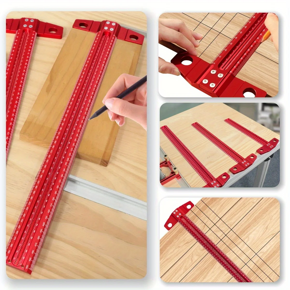 60/300/400/500 Woodworking Square Hole Marking Guage Aluminum Alloy 90° T Ruler Scriber for Multi-Function Measuring & Layout