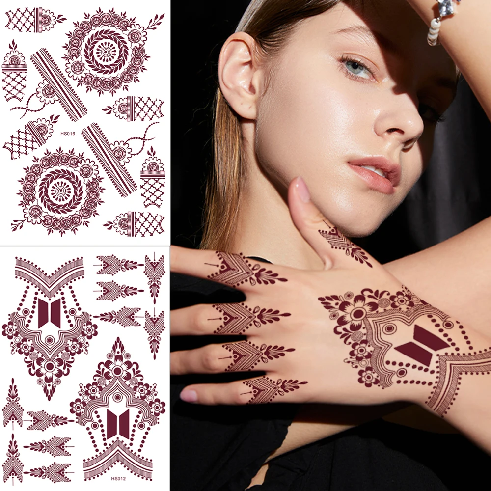 

1PCS Henna Tattoo Stencil Fashion Indian Style Handback Tattoo Stickers for Women Waterproof Temporary Tattoo for Wedding Party