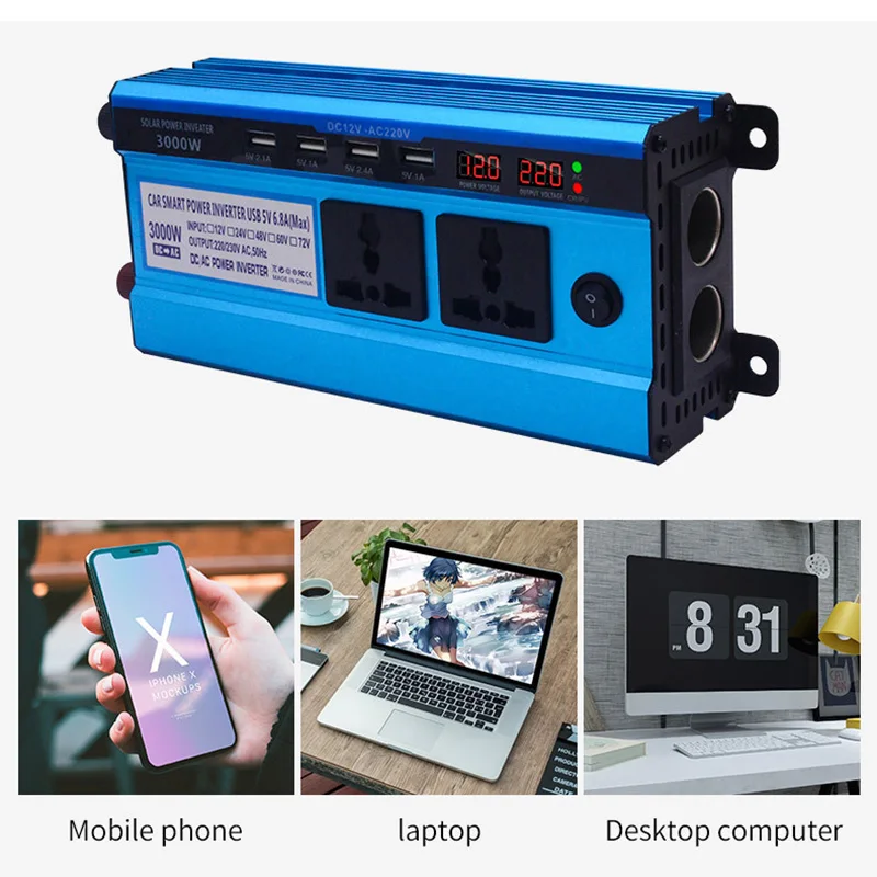 500W 3000W Car Power Inverter 4000W 5000W Car Home Outdoor Power Generation LED Digital Display Power Inverter 4USB Charging