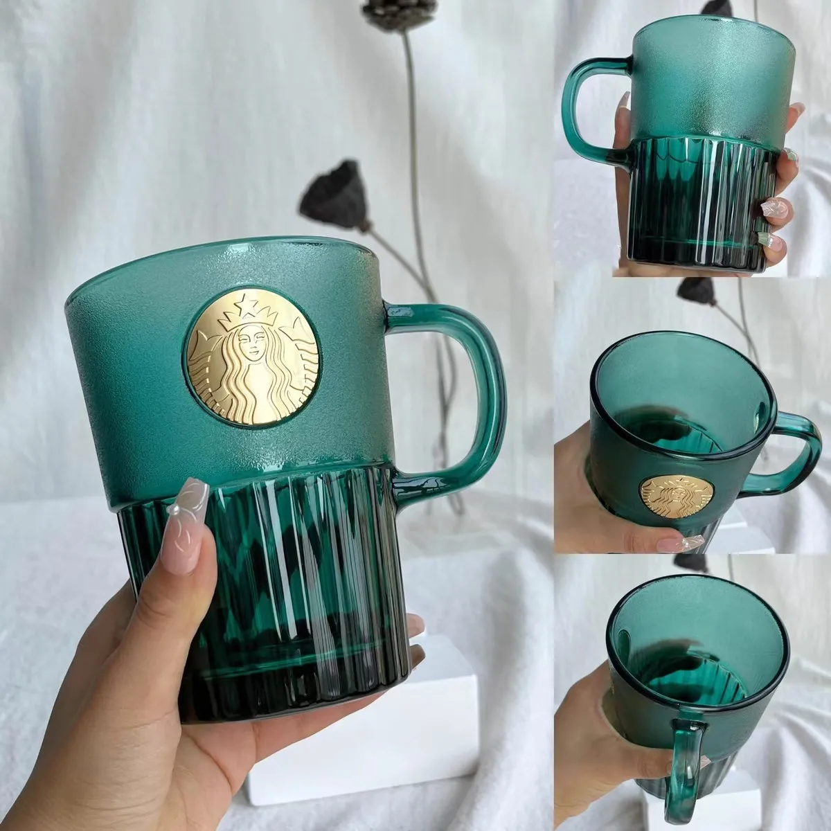 Vaso de Vidrio con Logotipo de la Diosa Verde Oscura de Starbucks, Vaso de Agua Transparente Elegante y de Lujo, Vaso Portátil para Oficina
