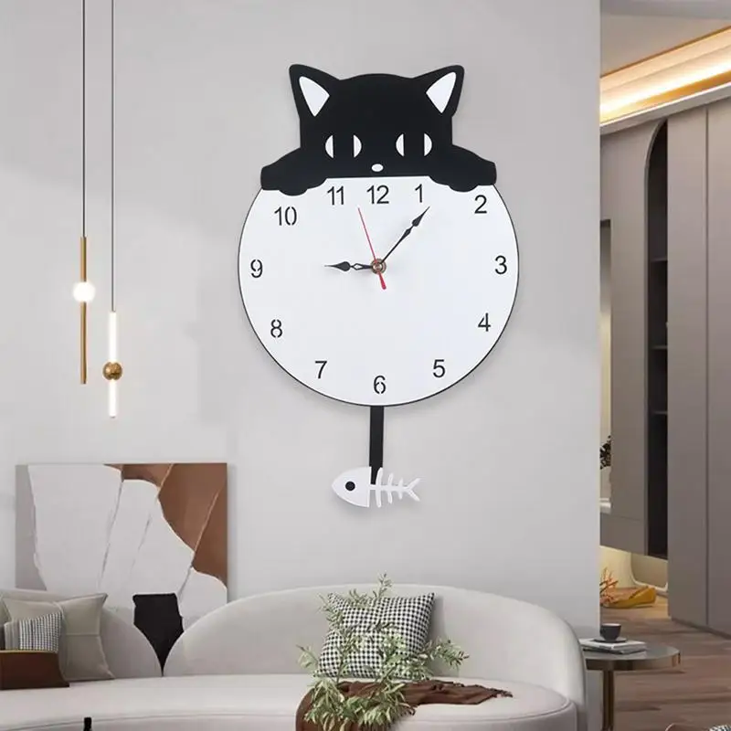 Cat Clocks Wall Swinging Tail Cute Non Ticking Cat With Swinging Tail Wall Clock Battery Operated Modern Acrylic Art Clock Wall