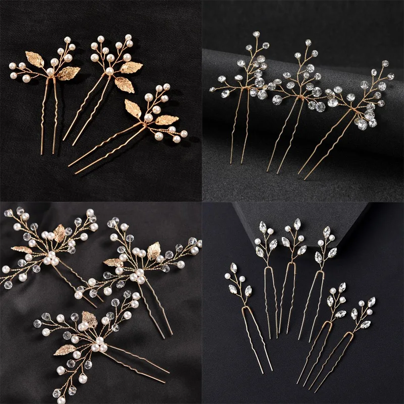 Women U-shaped Pin Metal Barrette Clip Hairpins Gold Color Leaf Bridal Hair Jewelry Accessory DIY Wedding Hairstyle Design Tools