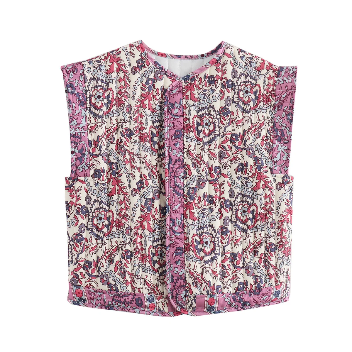 Zevity Frauen Vintage Floral Print Ärmellose Weste Tops Damen Offene Nähte Casual Kleidung Ct332