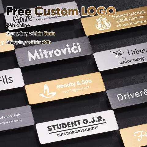 7X2CM 7.5X2.5CM Free Personalize Metal Name Plate Custom Engraved in With Your Text Brand LOGO Title Position Badge Needle Tag