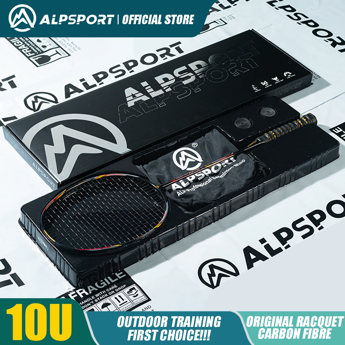 ALPSPORT AIR 10U  Ultralekki 52g T800 Rakieta do badmintona Szybkie odbicie  Importowana Maksymalnie 28 funtów 100% Pro Carbon Fibre + Rakieta tytanowa Dla średnio zaawansowanych i zaawansowanych
