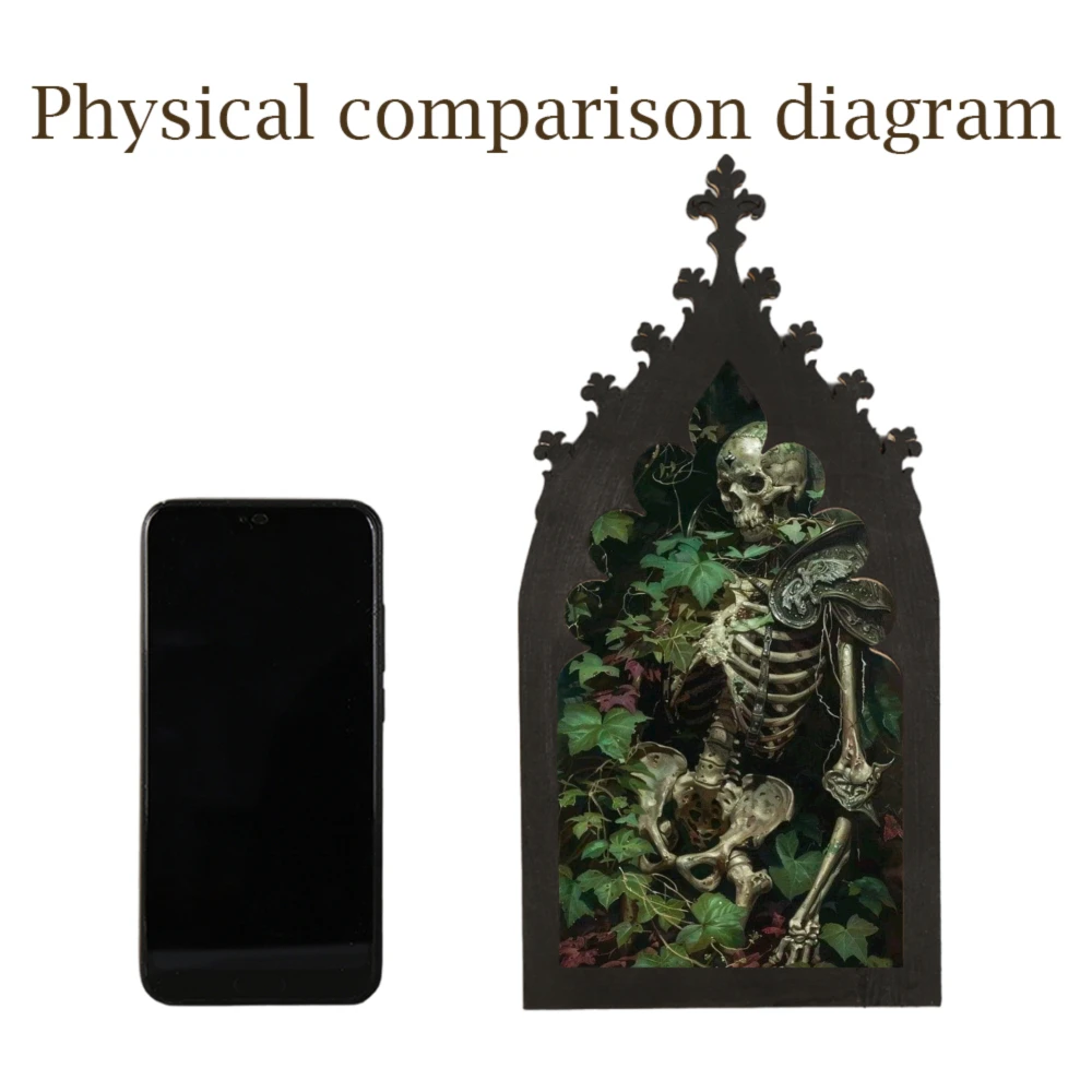Cross-Border Gothic Church Window-Shaped Dark Skeleton and Vines Wooden Wall Plaque For Dark Retro Home Wall Decoration Scenario