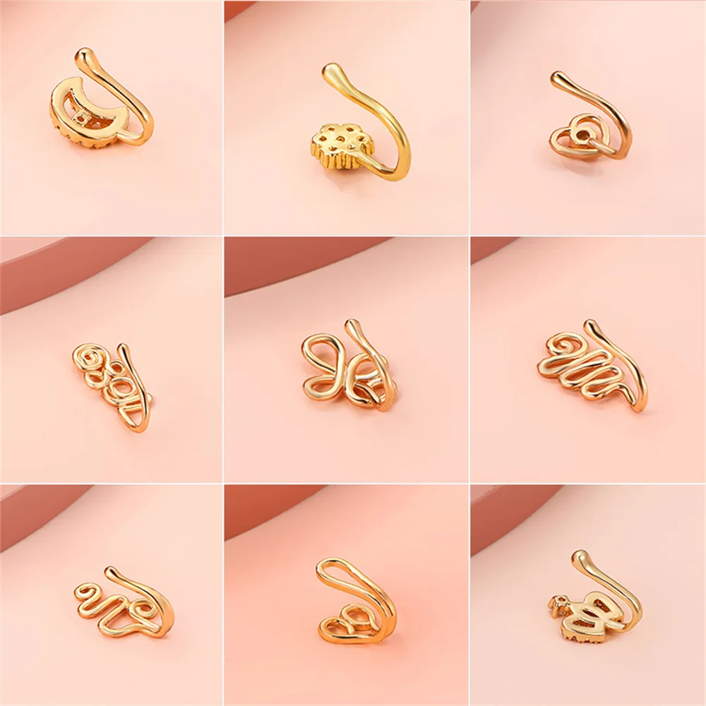 Wu\'s 2022 Summer Non-pierced U-shaped Nose Clip Copper Inlaid Zircon Star Love Crown Nose Ring Fake Nose Piercing Jewelry