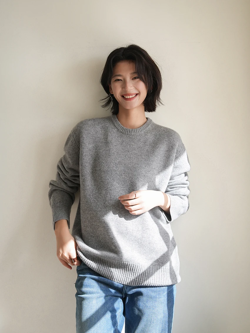 

Loose Fit Women's Knitted Sweater 00% Wool Thiened Overhead Color Blo Neline Long Sve Casual Sle Online Exclusive