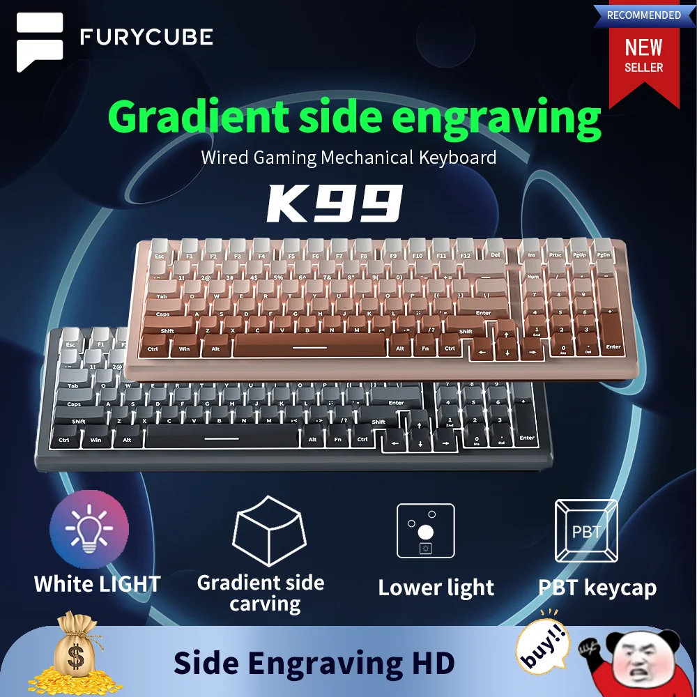 

FURYUBE K99 Mechanical Keyboard 99 82 Keys Wired PBT Side Engraved Under Light Position Gradient Keycaps Gamer Backlight OUTEMU