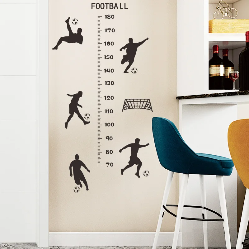 Football Boy Vinyl Height Stickers on the Door Wall for Home Nursery Room Decoration Soccer Kids Growth Record Wallpaper Gifts