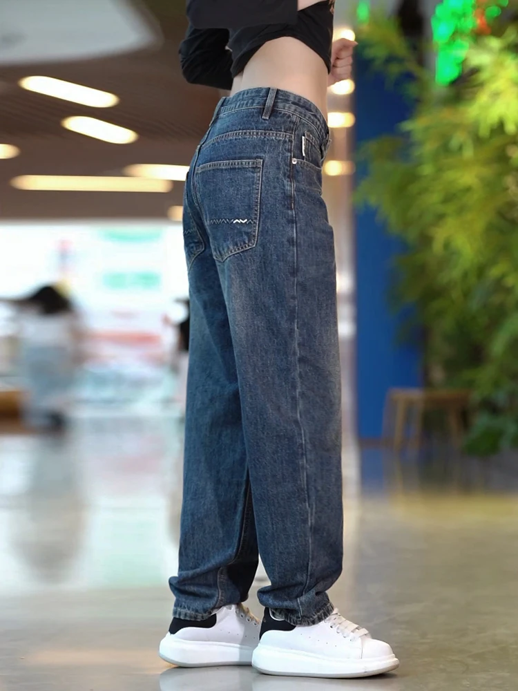 

Retro American Cone aped Men's Jeans Trendy Loose Straight Leg Long Pants Haome Waed Casual Pants Youth ular