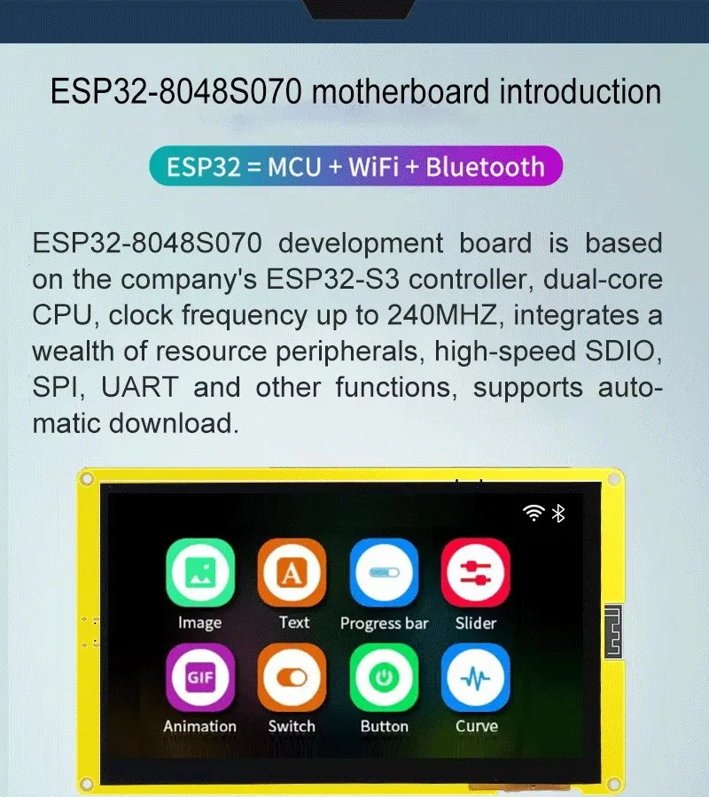 ESP32-S3 7 بوصة LCD HMI 8M PSRAM 16M Flash 800*480 WIFI & Bluetooth شاشة عرض ذكية RGB TFT وحدة لاردوينو Lvgl #5