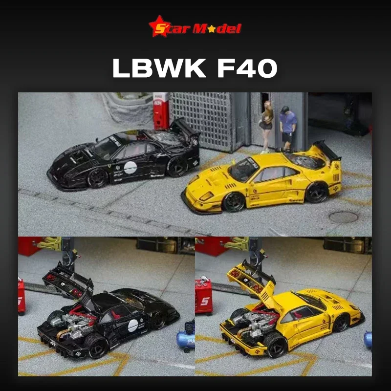 PreSale STAR 1:64 LBWK F40 Opened Hood Black Yellow Diecast Car Model Collect Toys