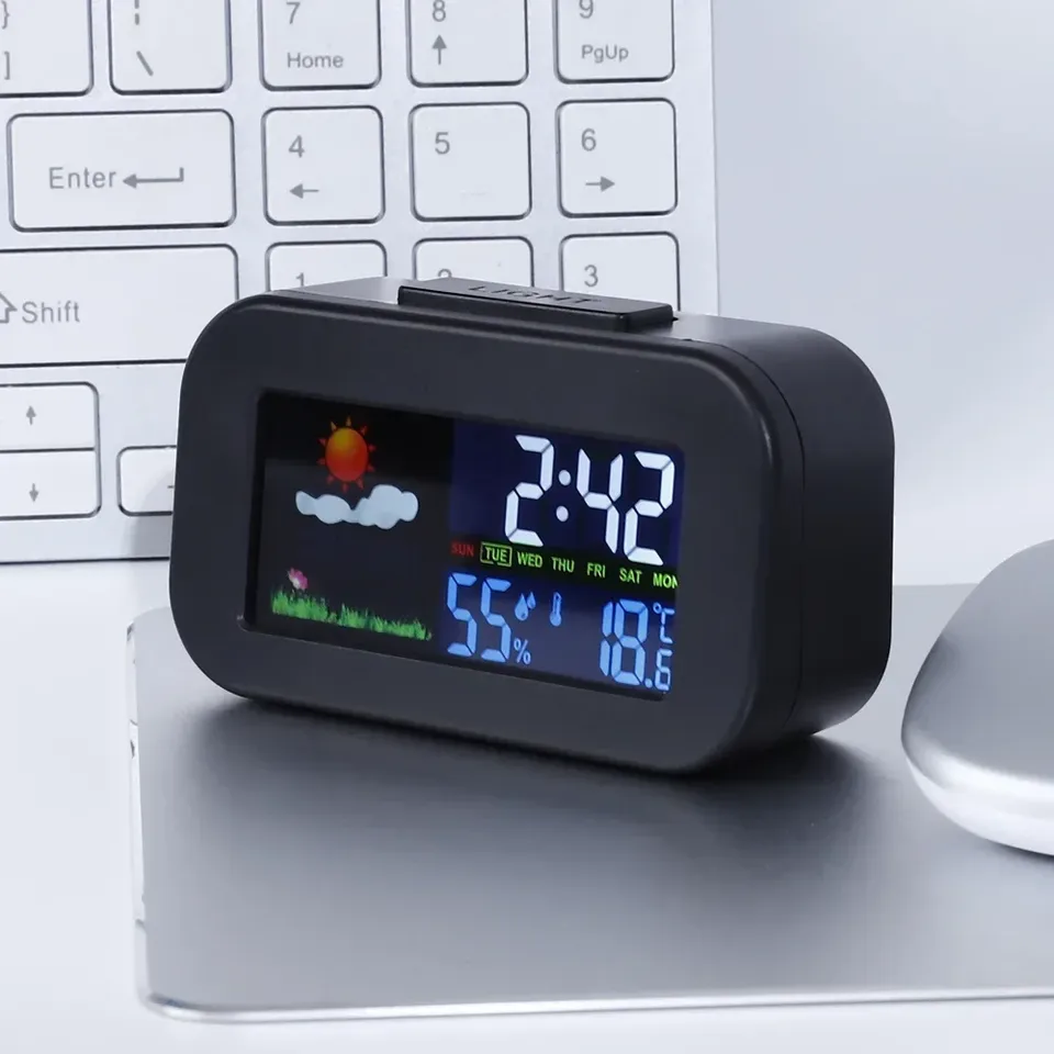  Weather Station Clock with Color Display - Temp & Humidity Monitor, Backlit for Kids & Teens, Perfect for Bedroom & Dorm Desk 