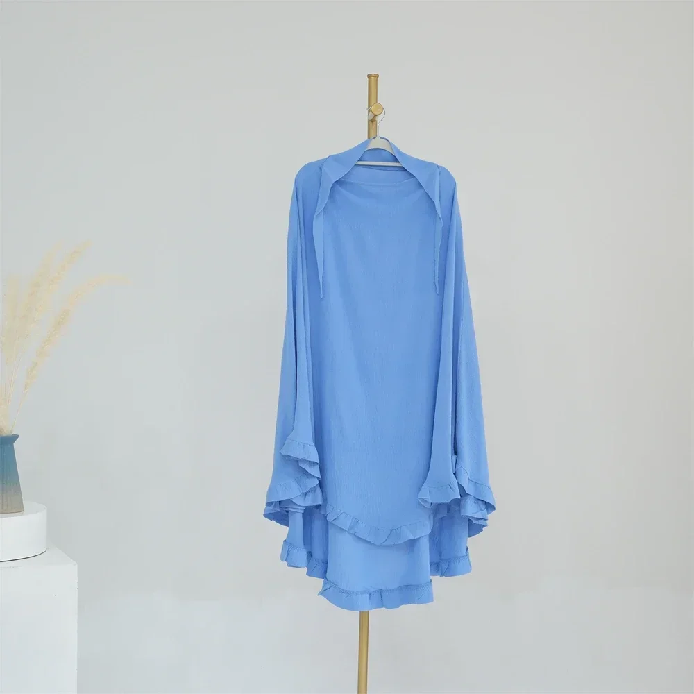 Eid Khimar Djellaba Muslim Women Ruffles Prayer Hijab Islam Clothing Arabic Niqab Dubai Abaya Headdress Turkey Hijab Scarf Dress