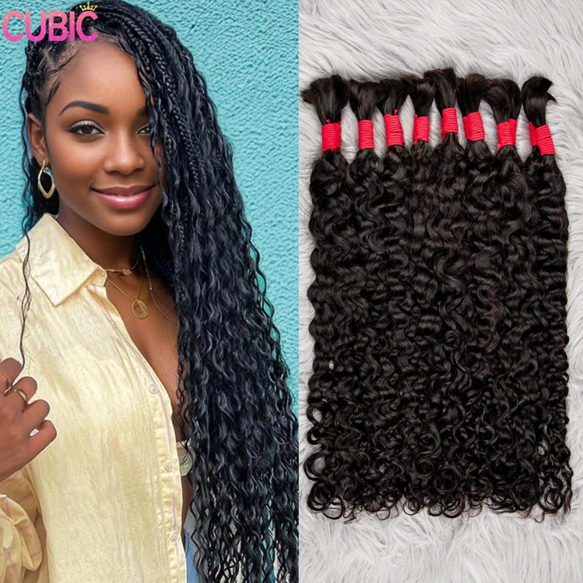 16-28Inch Natural Color Boho Braids Hair Bulk Water Wave Curly Hair Bundles No Weft Brazilian 100% Human Hair for Boho Braiding