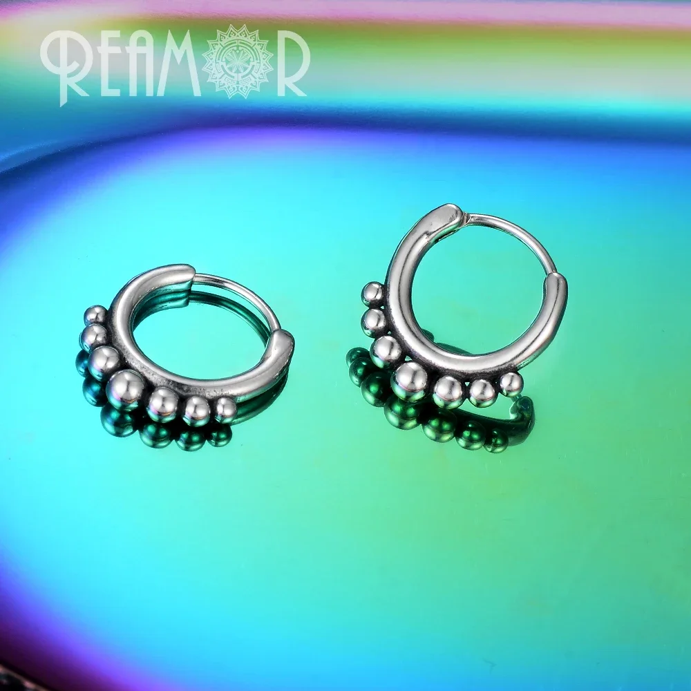 REAMOR الشرير فضي اللون هوب أقراط للنساء الرجال الفولاذ المقاوم للصدأ حشرجة جرس دائرة أقراط 2021 مجوهرات عصرية 1 زوج #2