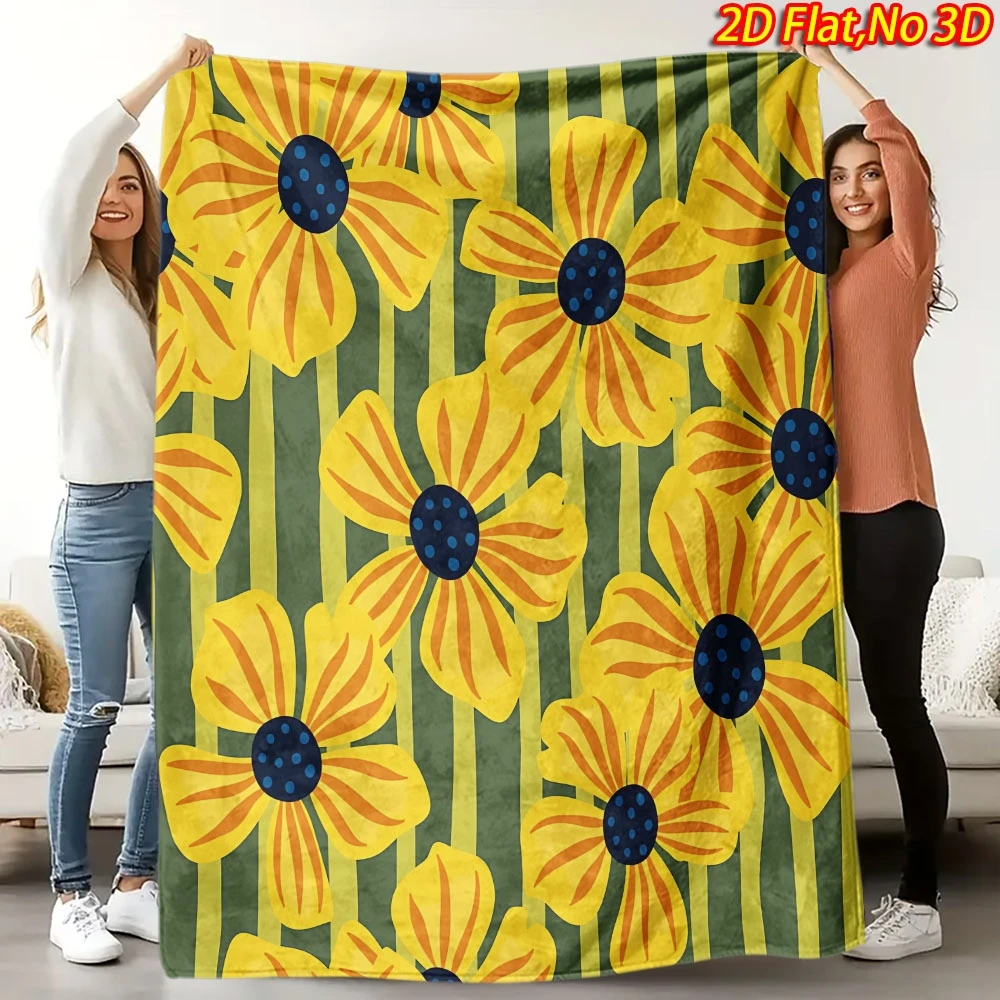 Sunflower Print Yellow Floral Throw Blanket for Sofa Couch Bed Cozy Decorative Home Decor Gift Idea