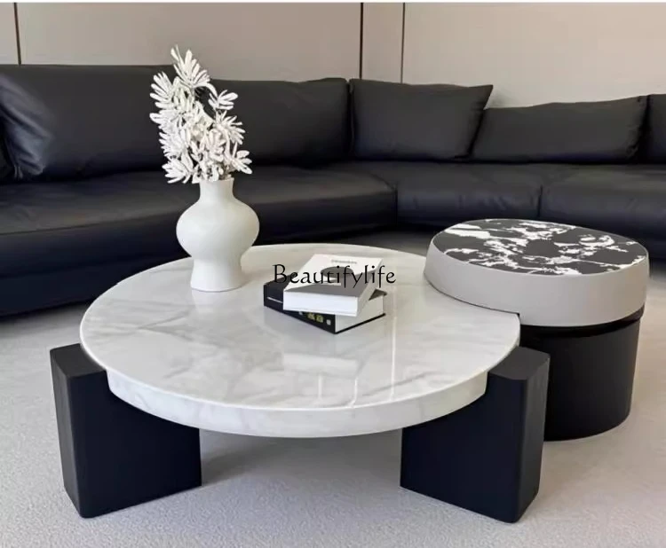

Italian minimalist size round coffee table combination high-end living room home light luxury marble coffee table