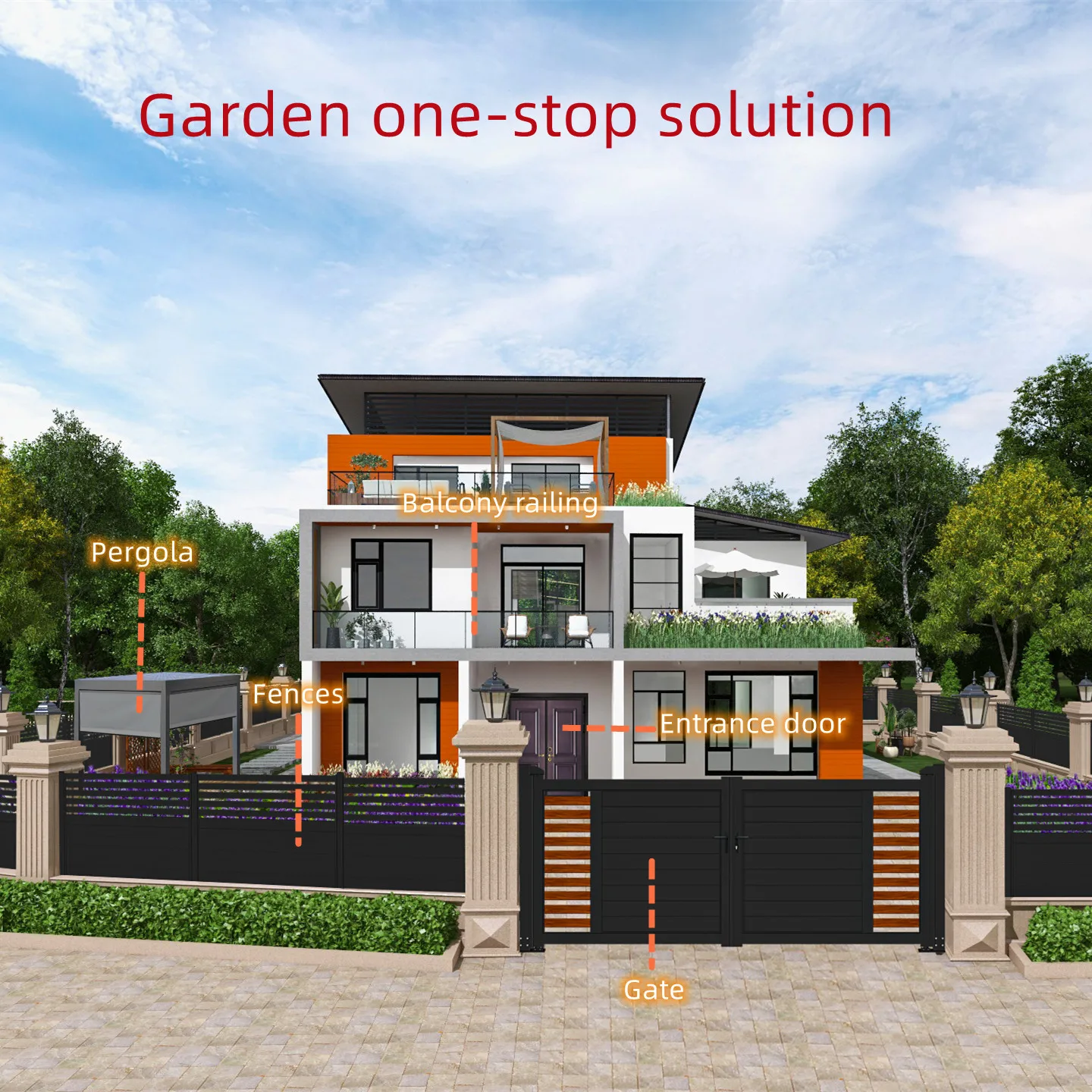 Factory Directly European Style Modern House Fences Gates Security Front Driveway Sliding Front Gate and Trellis