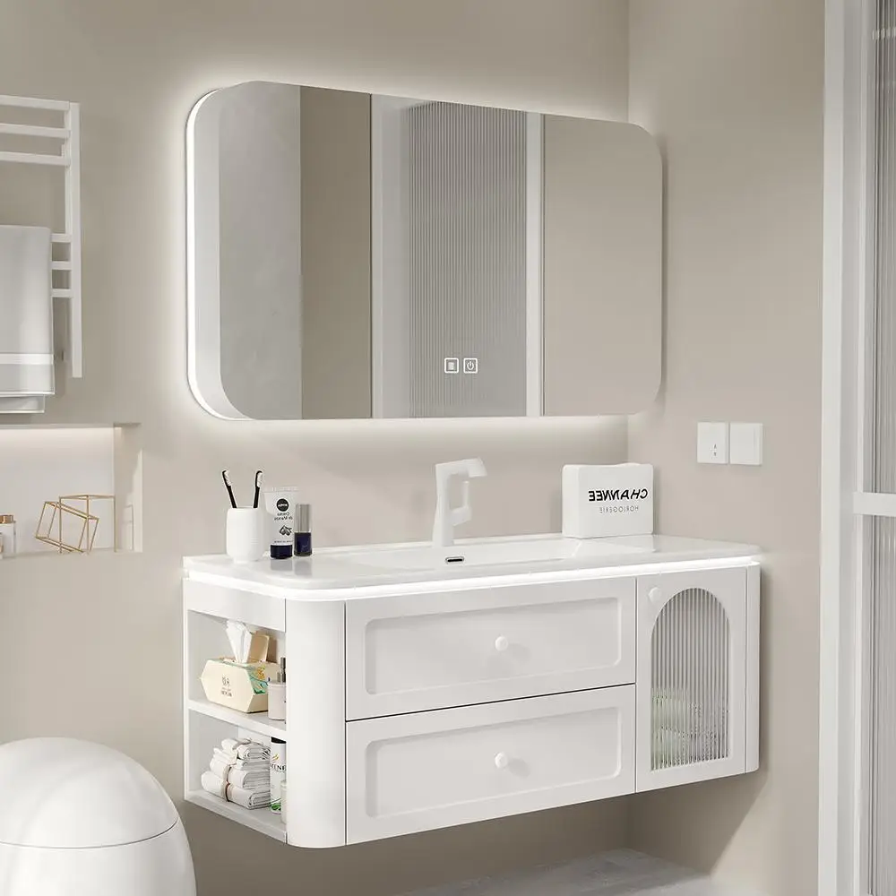 

Белая французская тумба для ванной комнаты класса люкс с интегрированной керамической раковиной, комбинированный шкаф-умывальник для ванной