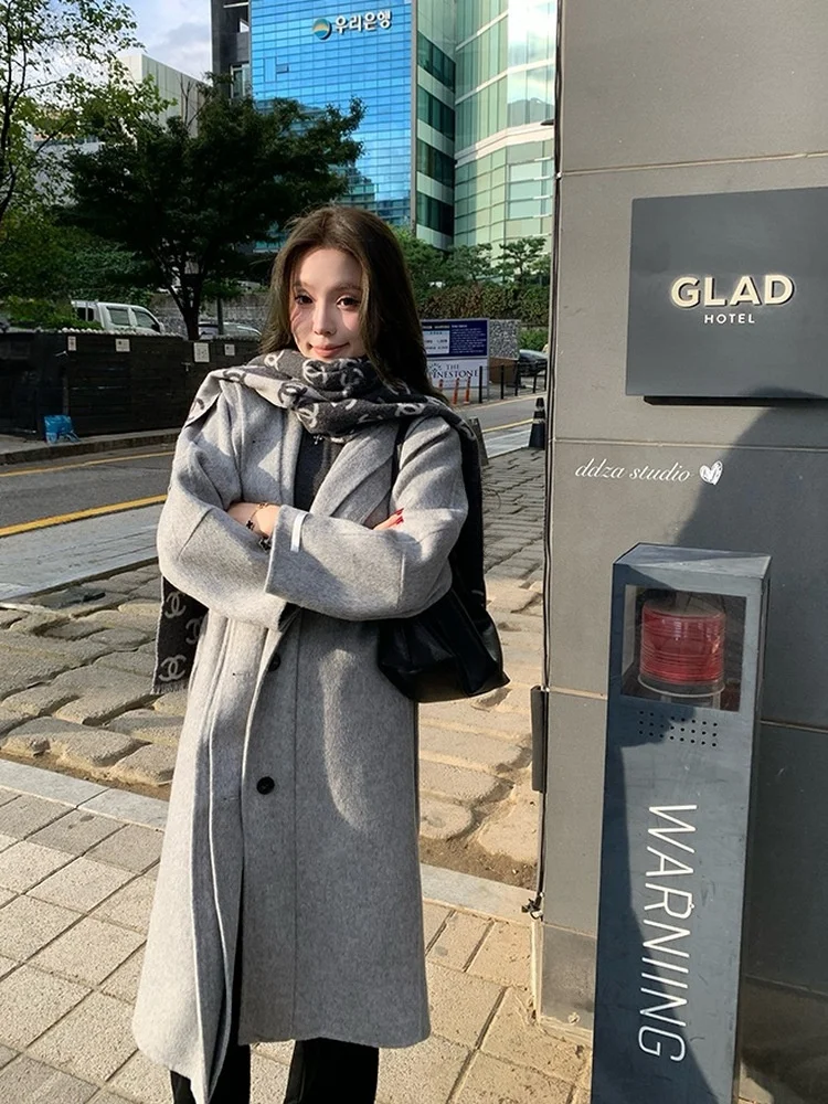 

Женское зимнее пальто DDZA Berlin из шерстяной смеси с кашемиром, легкое, роскошное, с поясом, двустороннее, для невысоких женщин