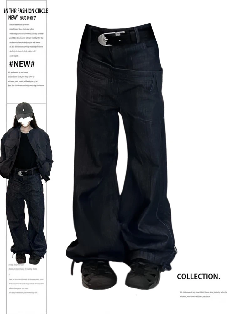 

2024 Осень Зима Женские Джинсовые Брюки Y2K Мешковатые Широкие Джинсы Японский Харадзюку Гранж 2000-х Кибер Панк Бойфренд Дизайнер Kpop