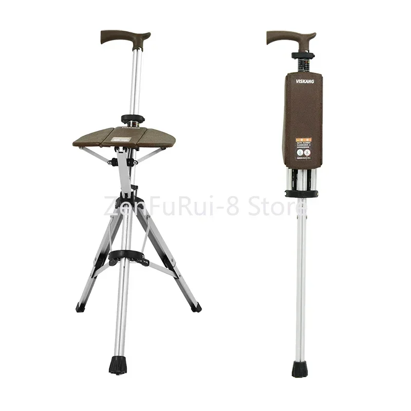 New High Quality Aluminum Alloy Foldable Walking Cane Stick With Seat Adjustable Elderly Crutch Chair With Stool