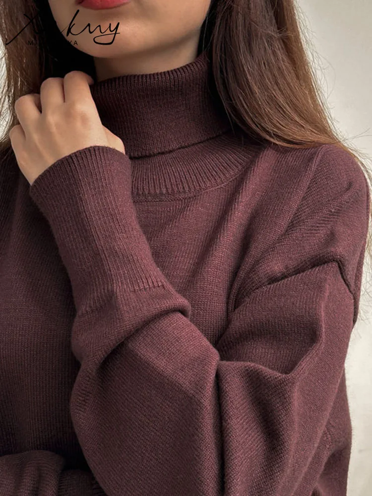 Red Turtleneck Sweater Women Winter 2024 Oversized Warm Pullovers Autumn Loose Knitted Tops Women\'s Sweater Oversize Jumpers