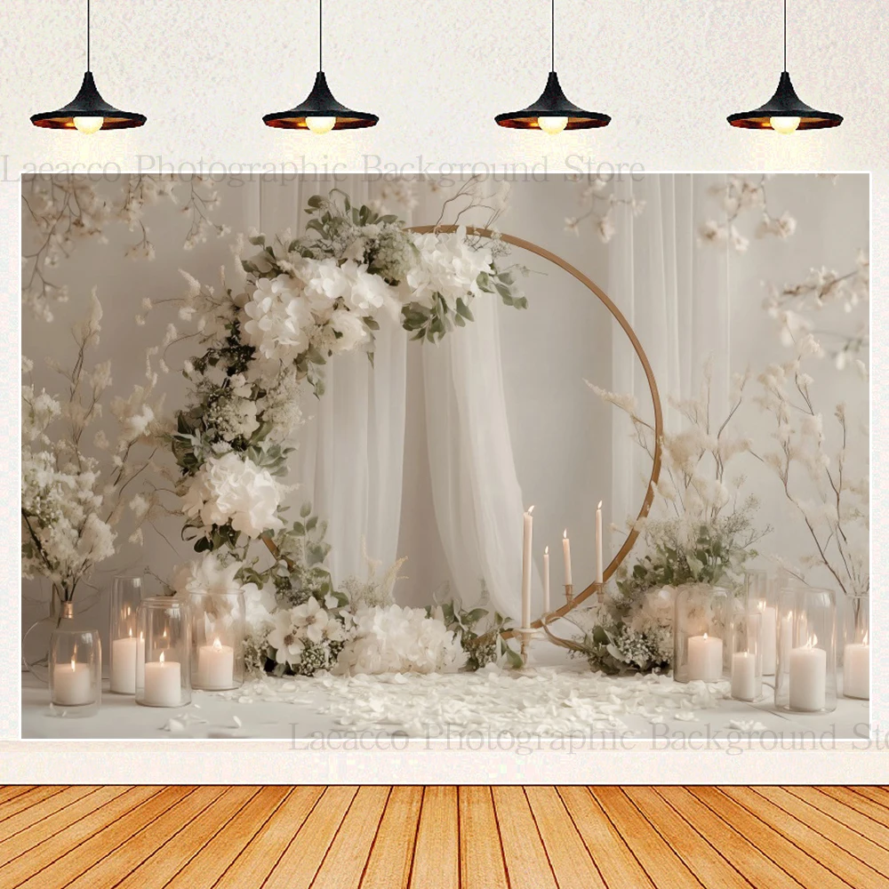 Romantic Wedding Photography Background White Rose Arch Bridal Shower Engagement Party Cake Table Banner Photobooth Studio Props