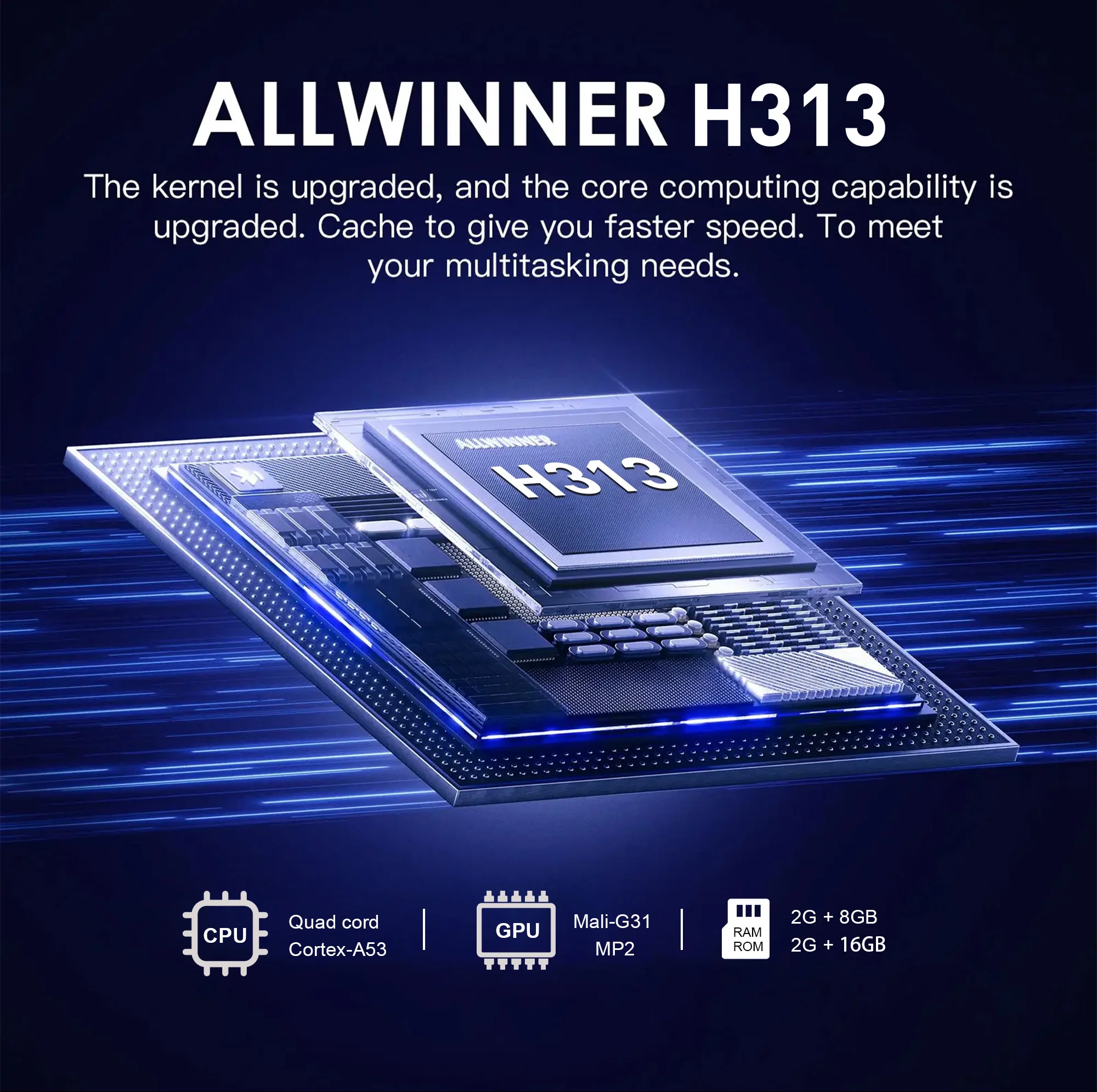 صندوق تلفاز ذكي مورتال أندرويد Q1 Allwinner H313، مشغل وسائط صوتية بتقنية البلوتوث، 2 جيجابايت/16 جيجابايت، 2.4 جيجابايت و5.8 جيجابايت، واي فاي عالي الدقة، مشغل متعدد اللغات