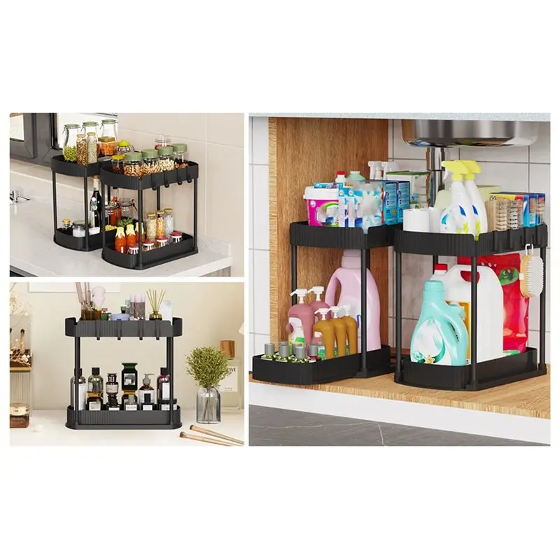 منظمات تخزين قابلة للسحب لخزانة الحوض تحت PHFU مقاس 12.8 بوصة، متعددة الأغراض للمطبخ والحمام، عبوتان