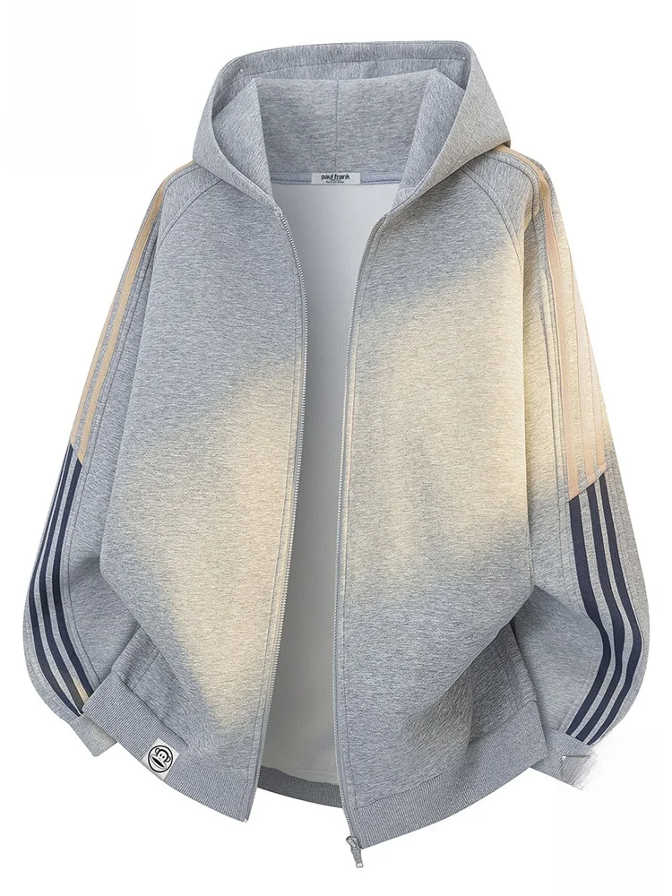 

PaulFrank Large-Mouth Monkey Striped Hooded Open Cardigan Sweatirt Men's Loose Long-Sve Jaet Autumn Casual Comfortable